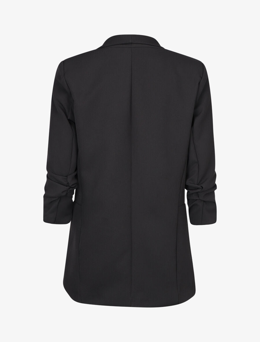Blazer droit uni manches 3/4 froncées - Noir - 2