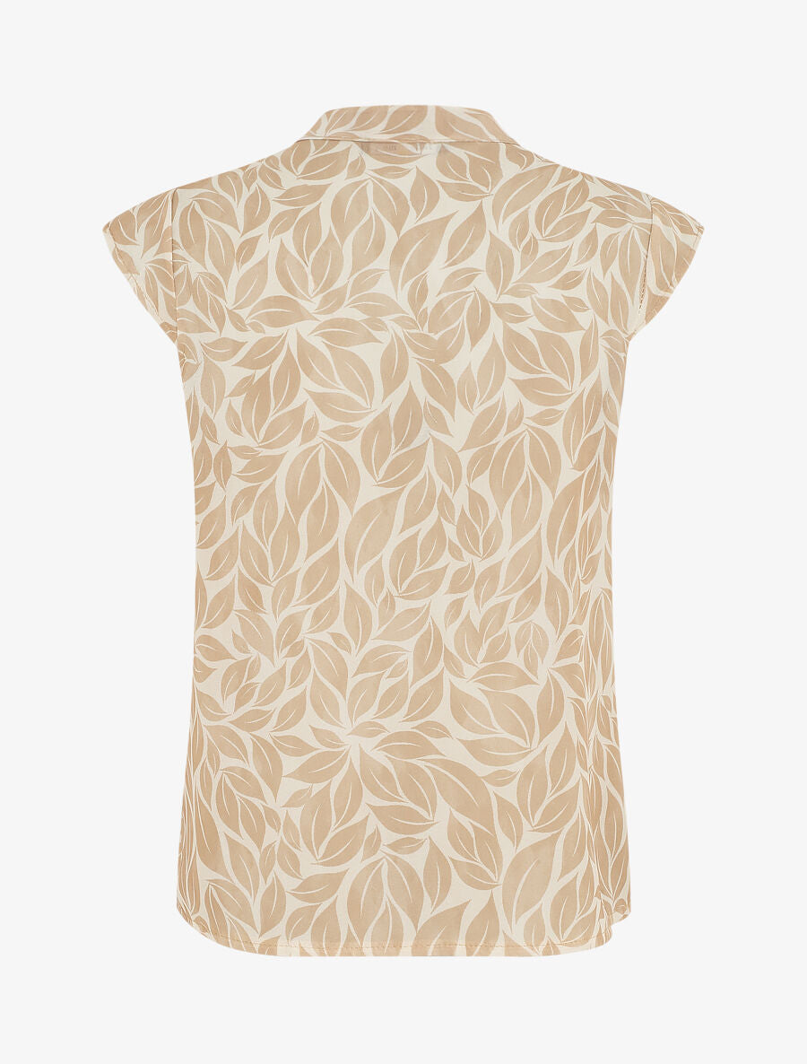 Top à mancherons col V imprimé feuilles - Beige - 2