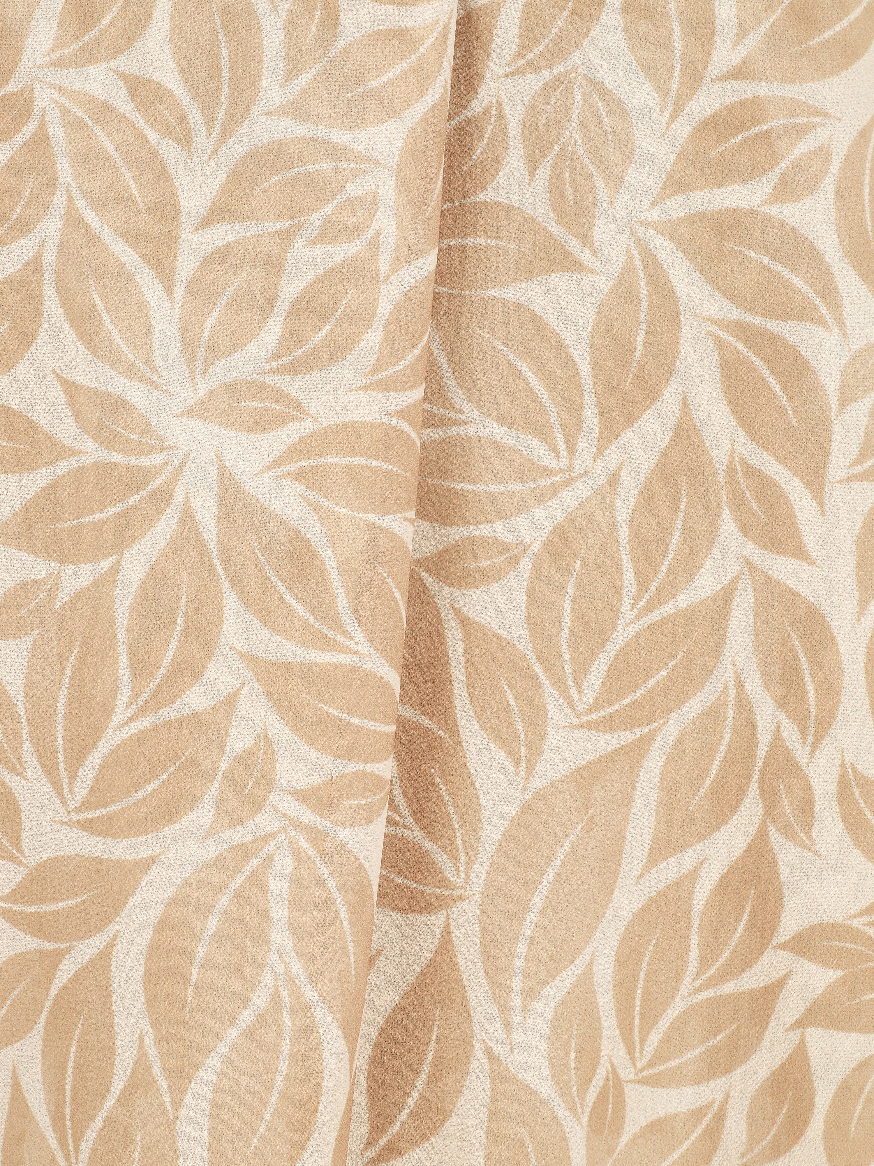 Top à mancherons col V imprimé feuilles - Beige - 3