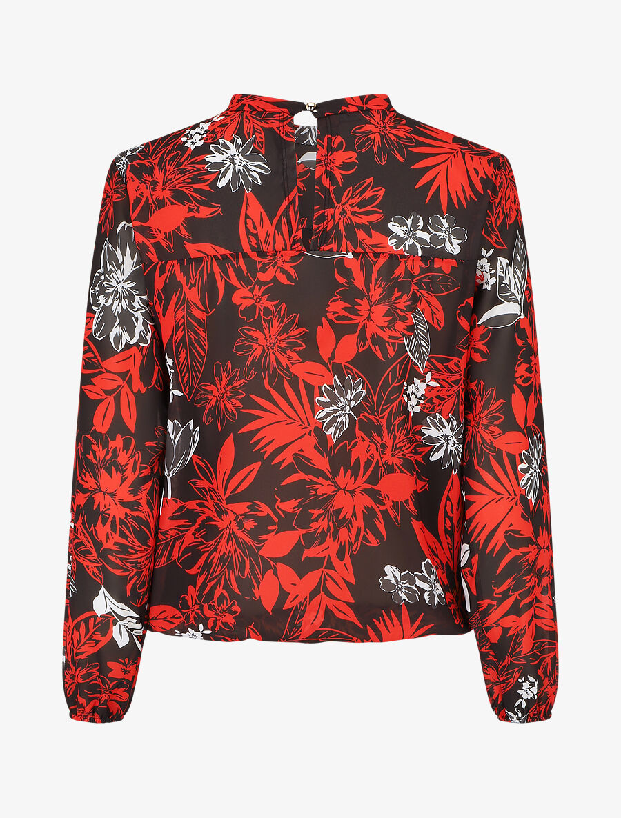 Blouse manches longues à col rond et imprimé floral - Noir/rouge - 2