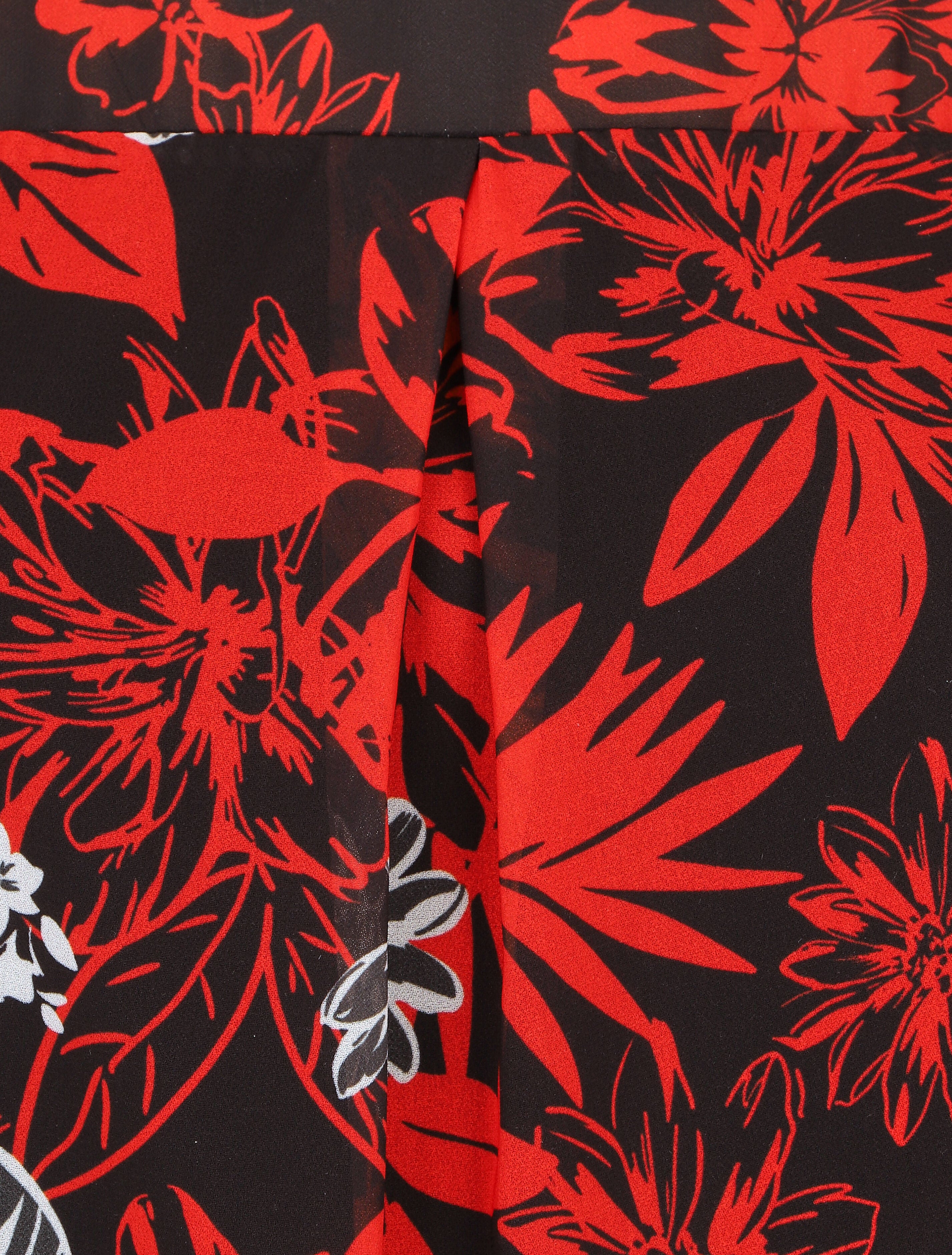 Blouse manches longues à col rond et imprimé floral - Noir/rouge - 3