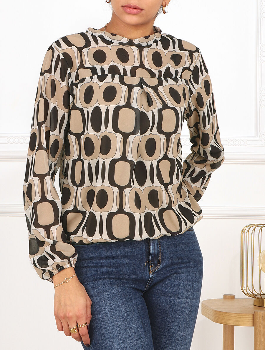 Blouse manches longues à col rond et imprimé graphique 70&