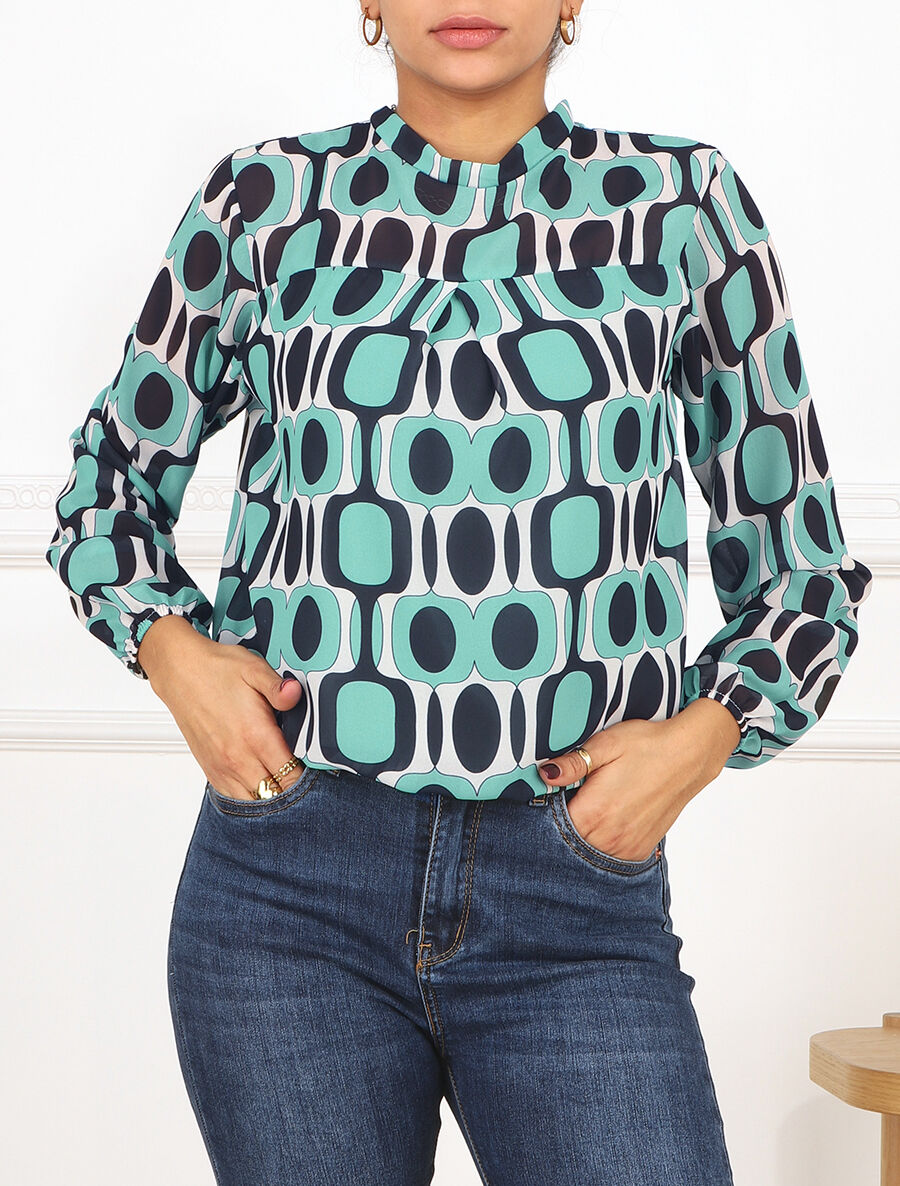 Blouse manches longues à col rond et imprimé graphique 70&