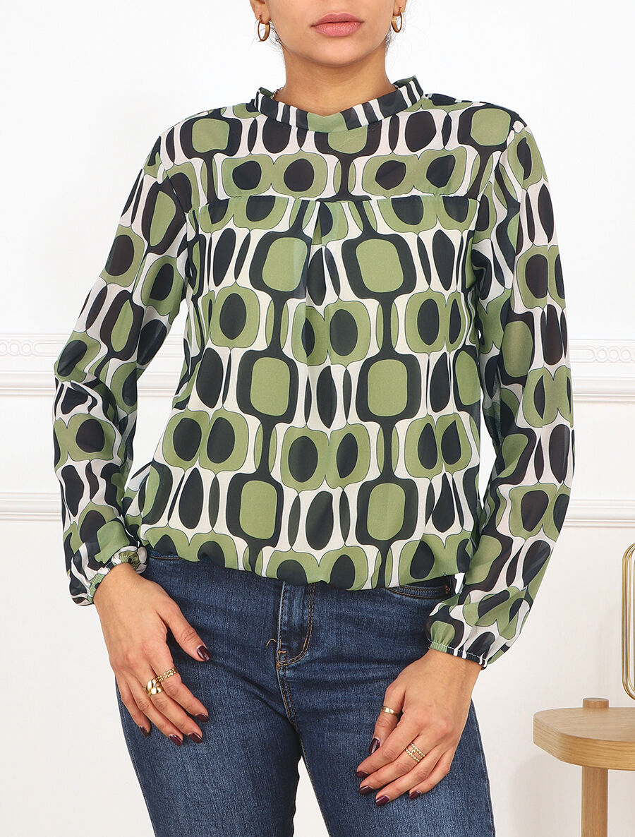 Blouse manches longues à col rond et imprimé graphique 70&