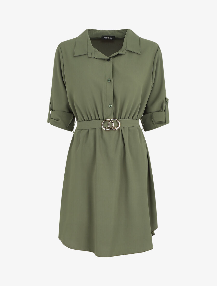 Robe chemise courte évasée - Kaki - 5