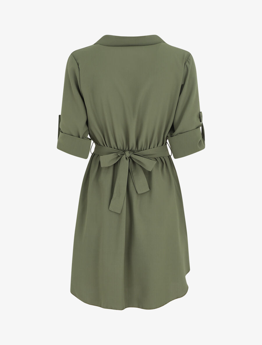 Robe chemise courte évasée - Kaki - 2