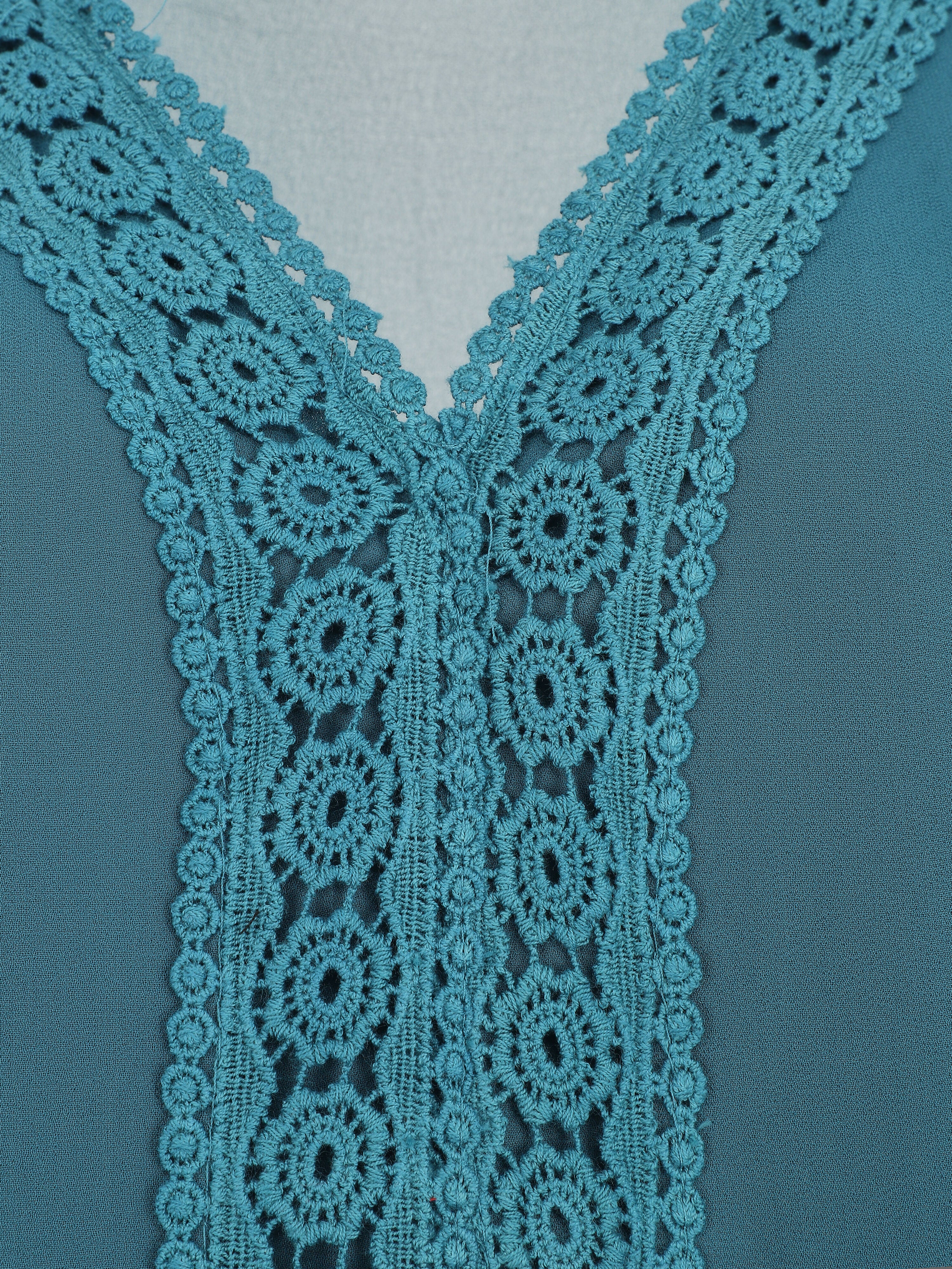 Top uni en voile et broderies - Bleu canard - 3