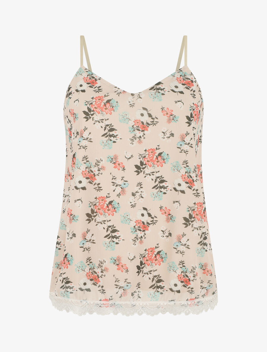 Caraco imprimé petites fleurs à bord en dentelle - Beige - 1