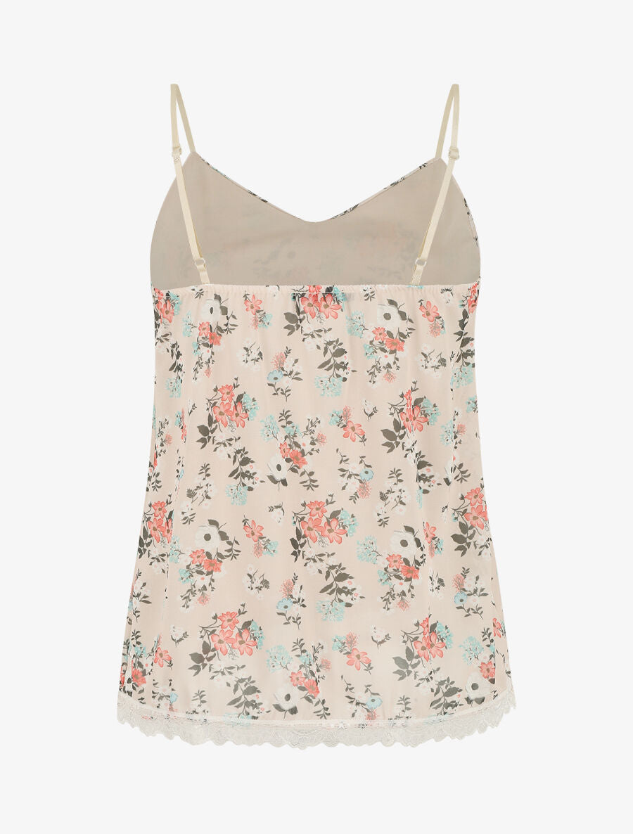 Caraco imprimé petites fleurs à bord en dentelle - Beige - 2