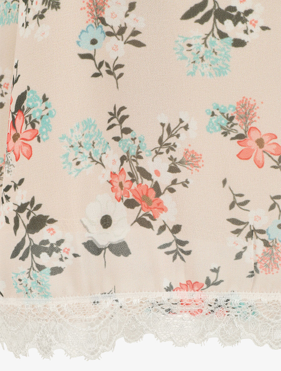 Caraco imprimé petites fleurs à bord en dentelle - Beige - 3