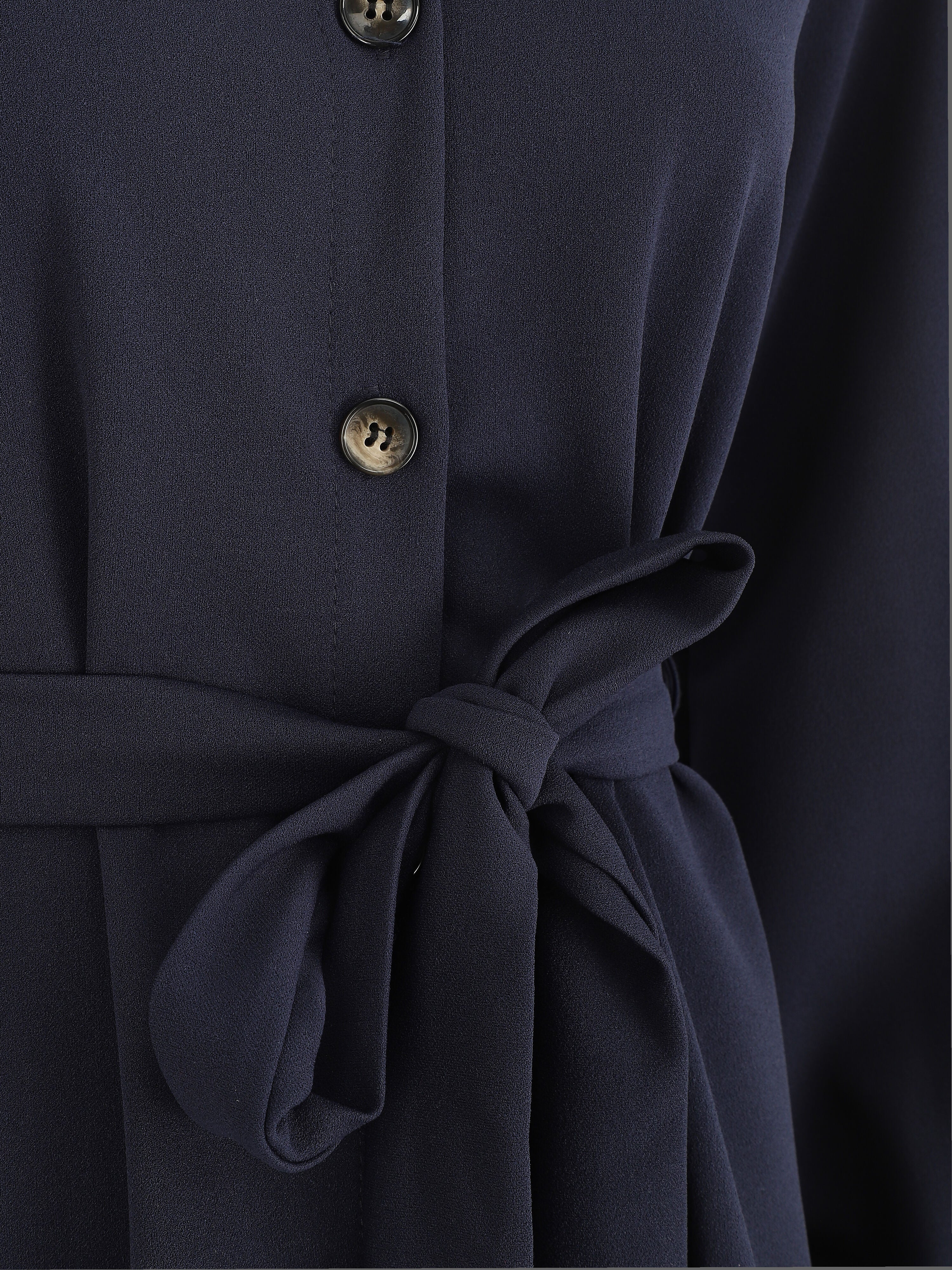 Chemise unie ceinturée oversize - Marine - 3