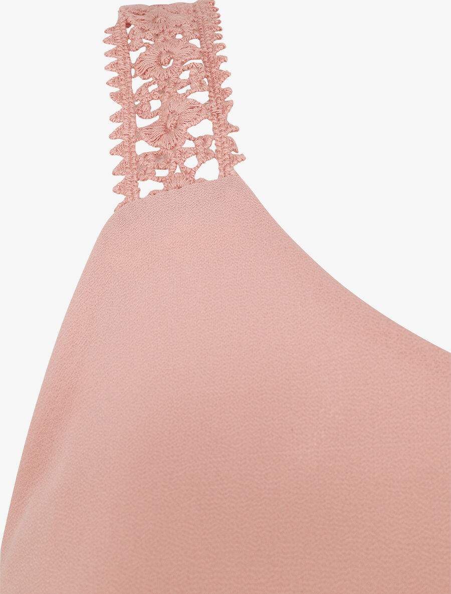 Débardeur fluide uni à bretelles en crochet - Rose - 3