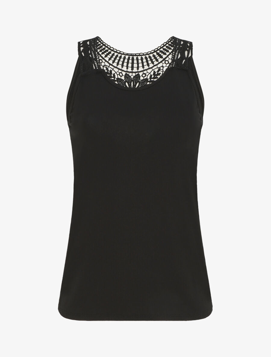 Top uni à détail broderies - Noir - 1