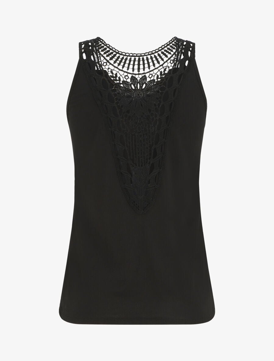 Top uni à détail broderies - Noir - 2