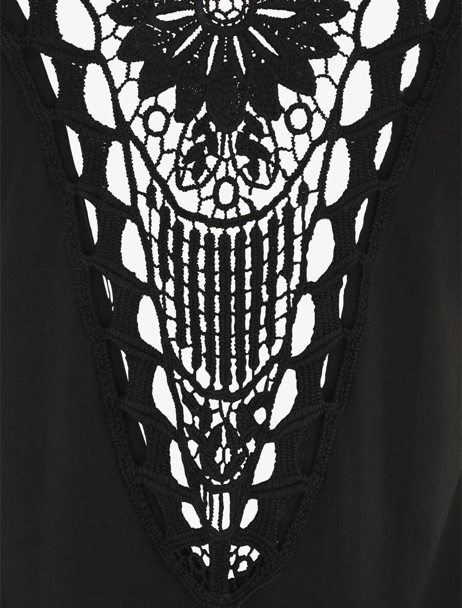 Top uni à détail broderies - Noir - 3