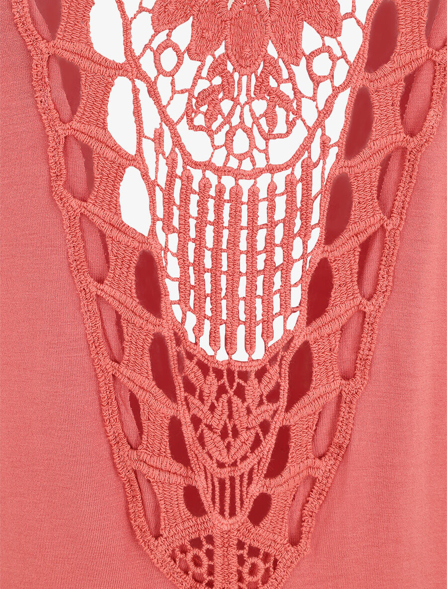 Top uni à détail broderies - Rose saumon - 3
