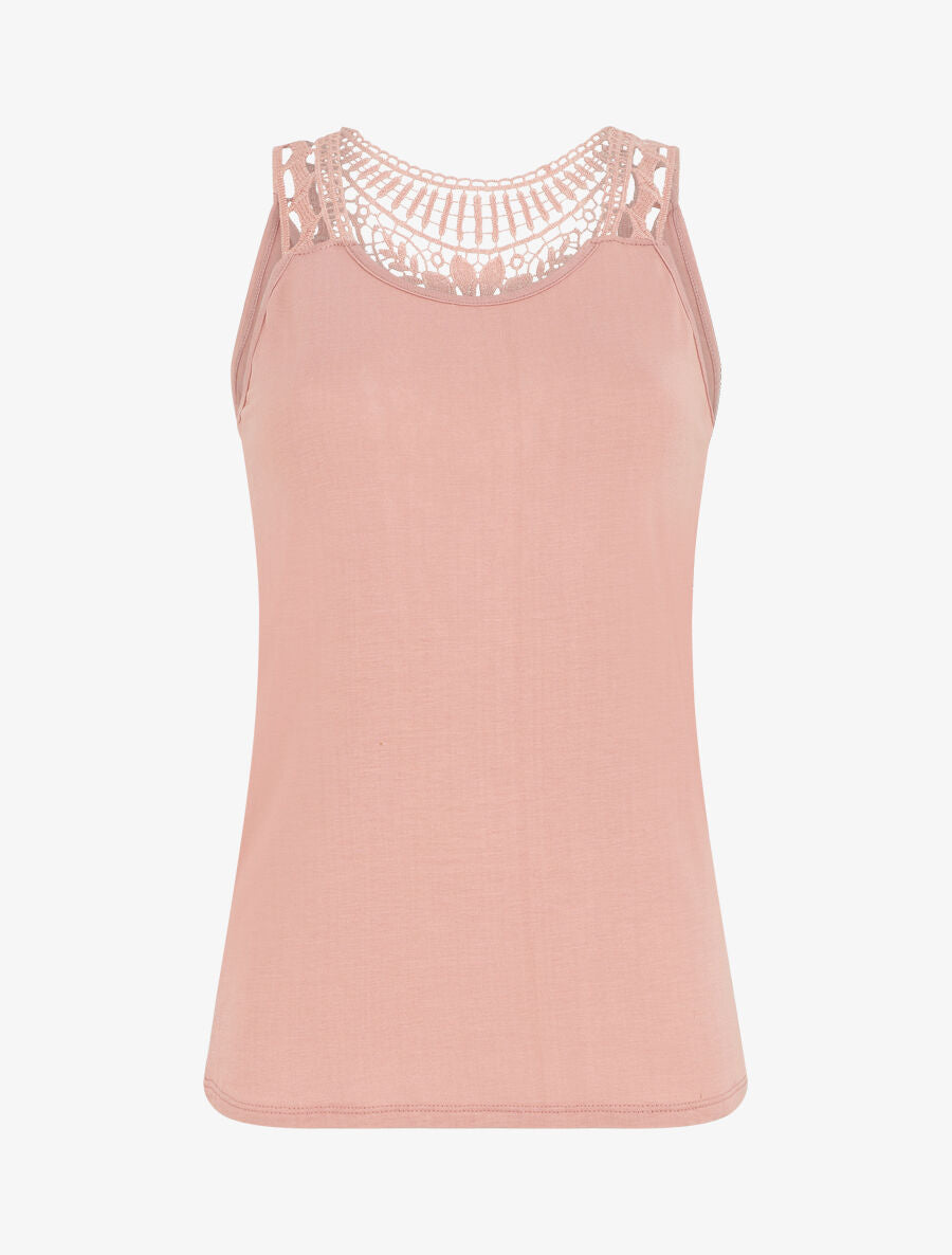 Top uni à détail broderies - Rose - 1