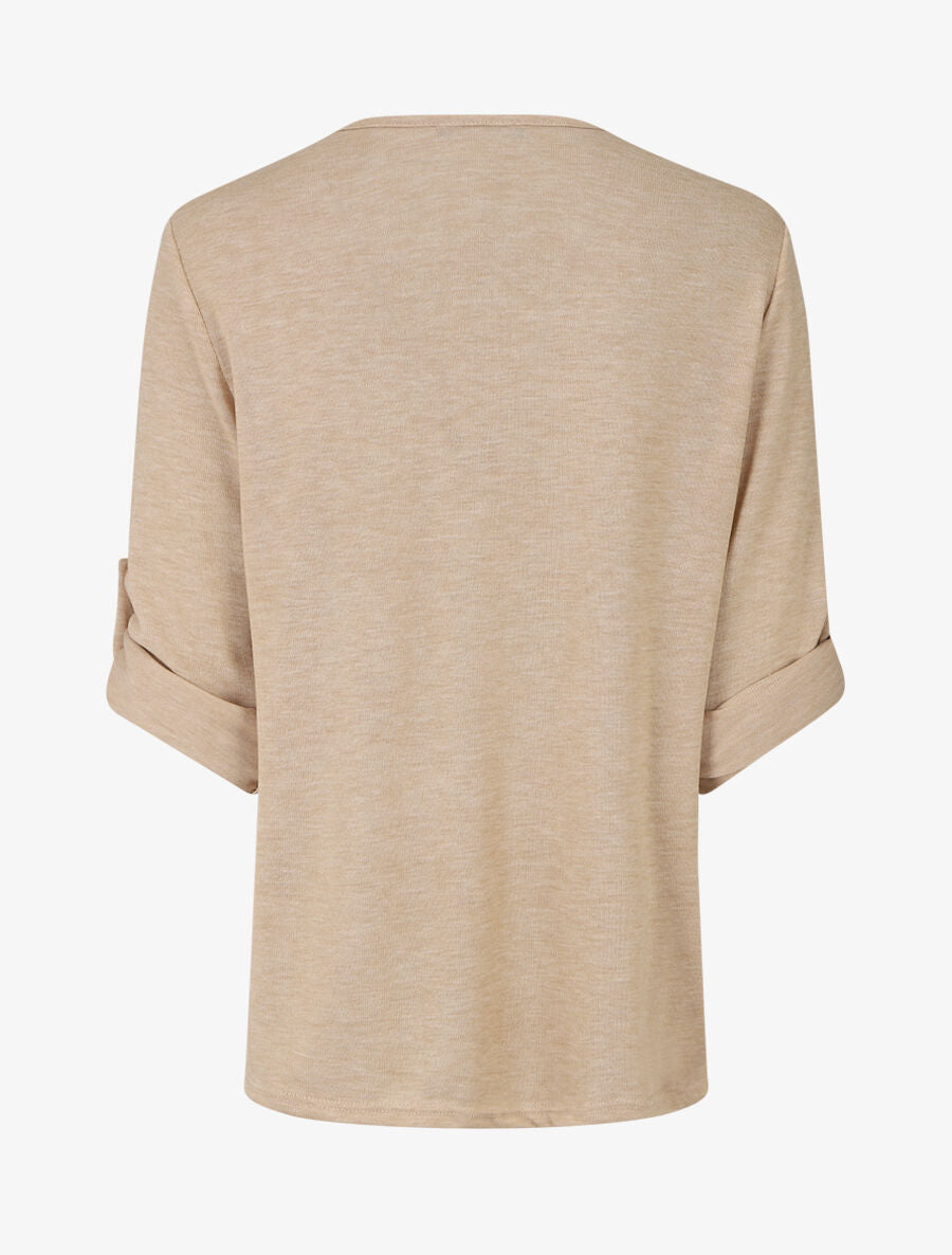 Pull fin à col V zippé - Beige - 2