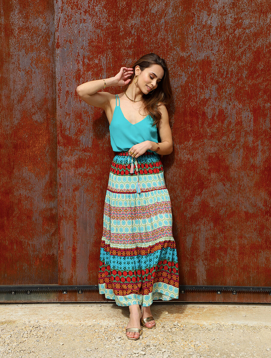 Top uni en voiles superposés - Turquoise - 4