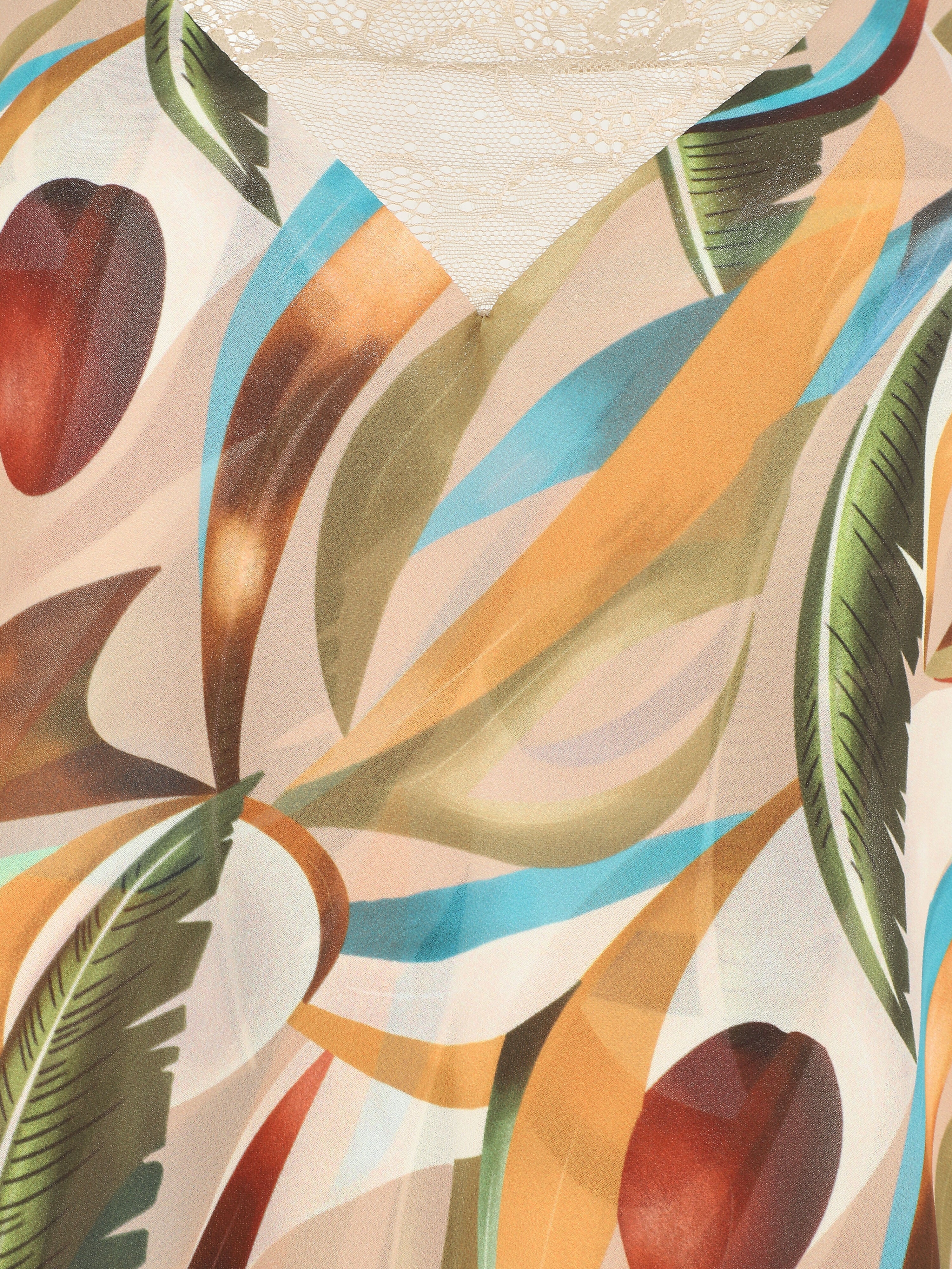 Top en voile superposé imprimé abstrait - Camel - 3