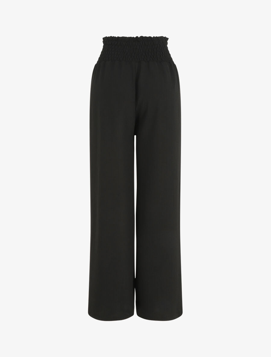 Pantalon uni ample taille haute élastiquée - Noir - 2