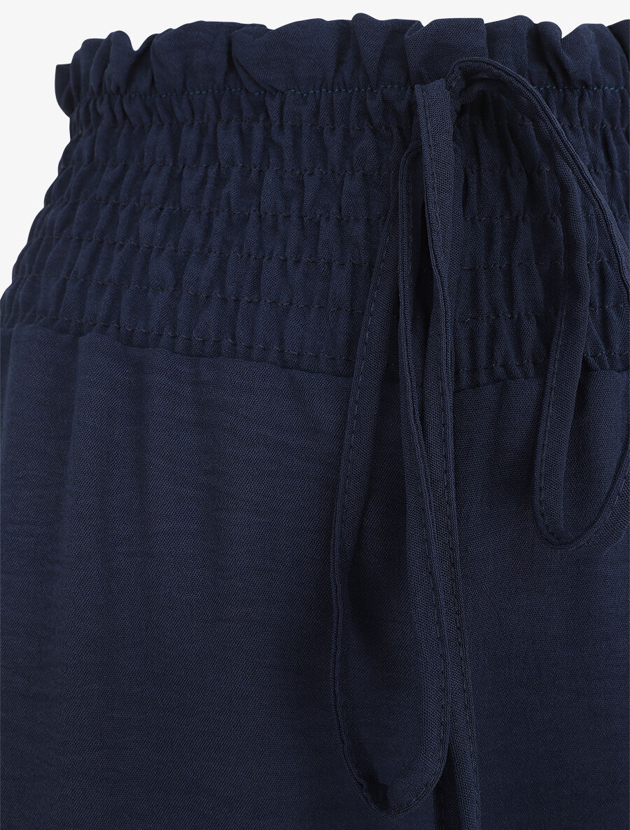 Pantalon uni ample taille haute élastiquée - Marine - 3
