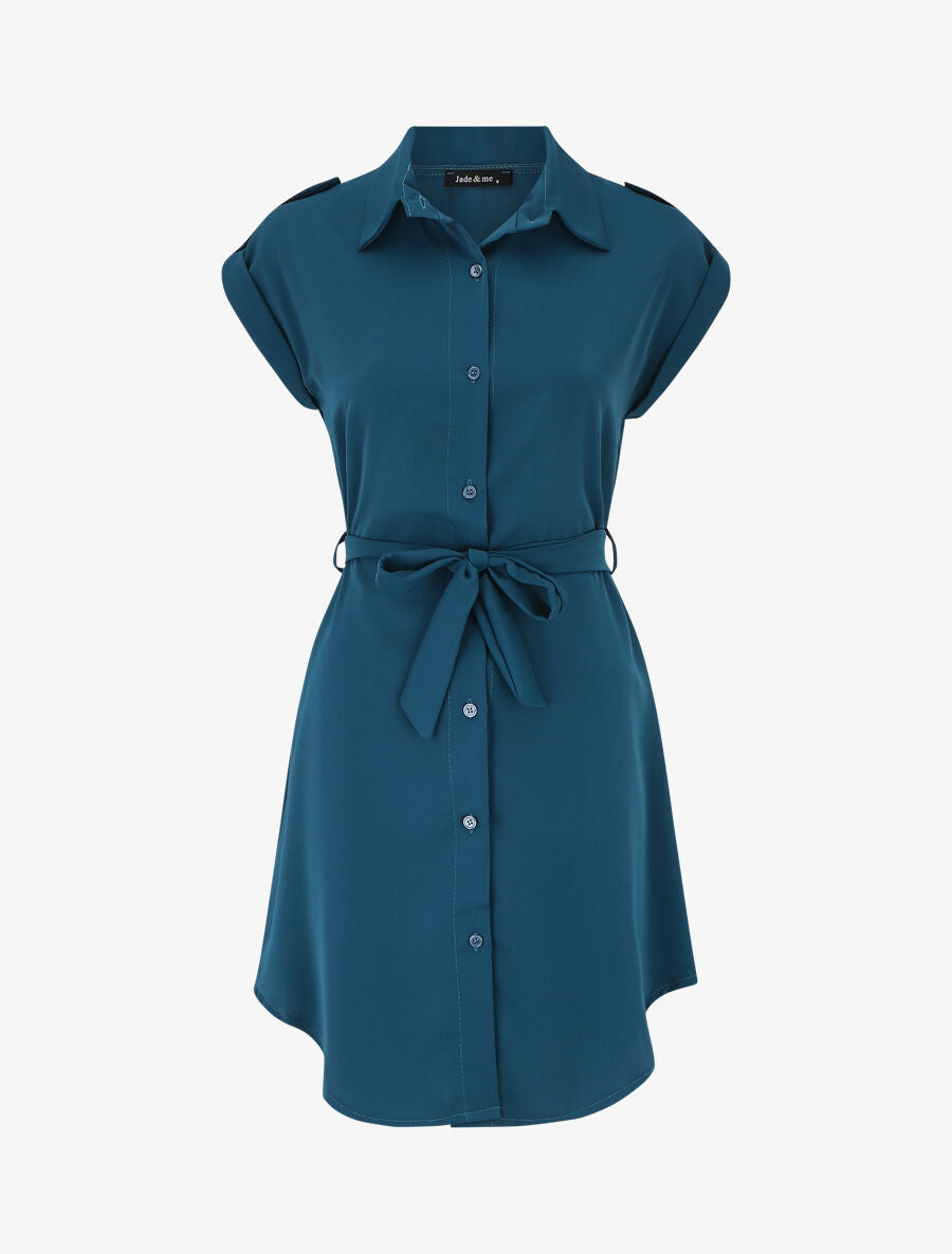 Robe chemise unie manches courtes - Bleu canard - 1