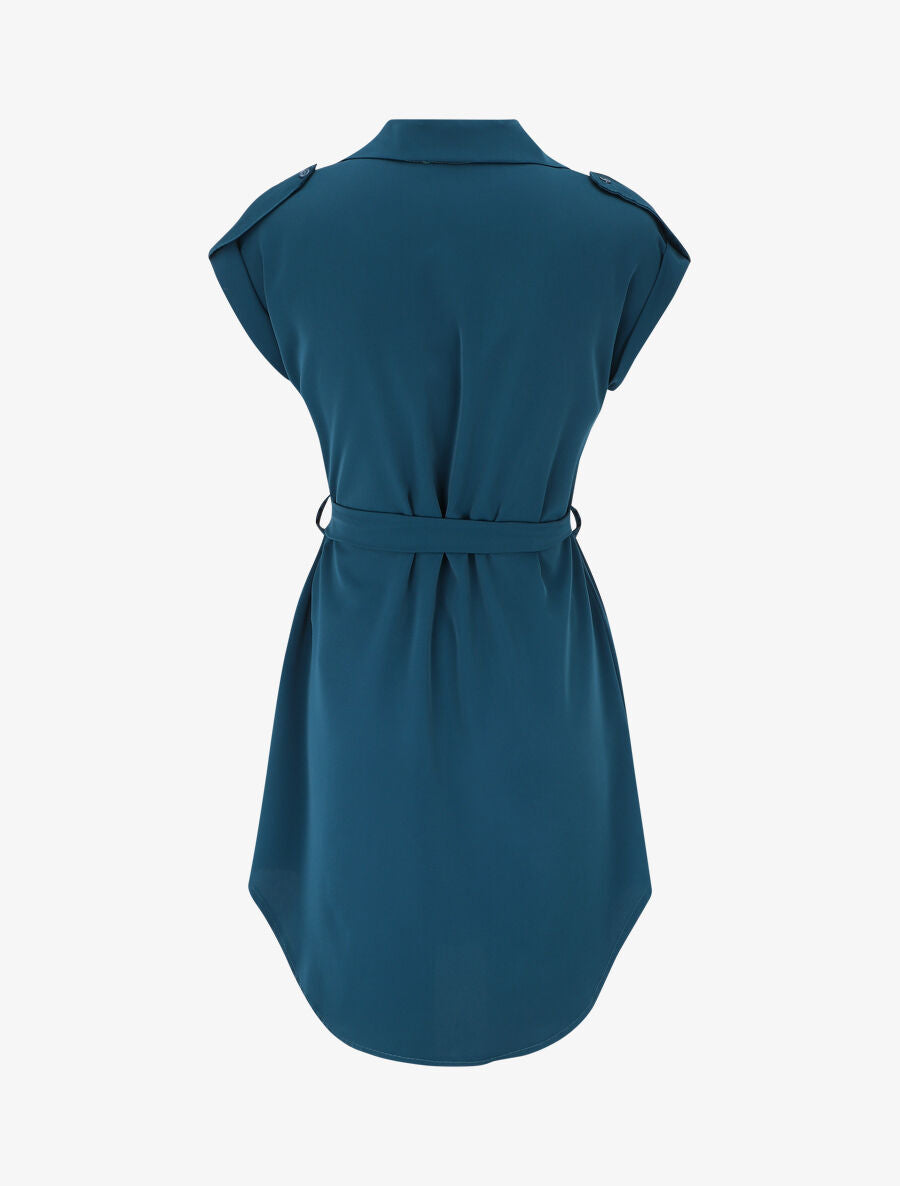 Robe chemise unie manches courtes - Bleu canard - 2