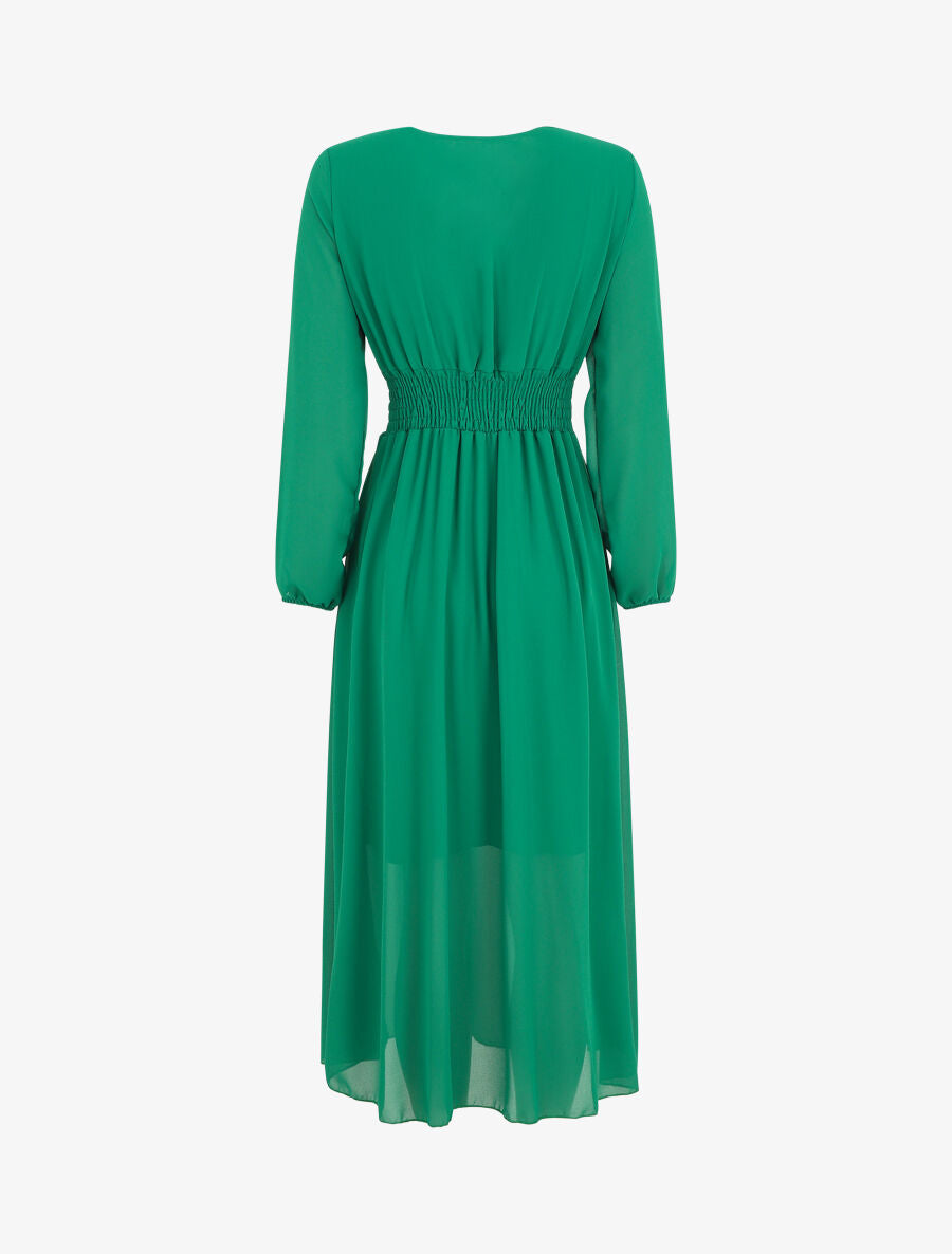Robe longue élastiquée à col cache-coeur - Vert - 2