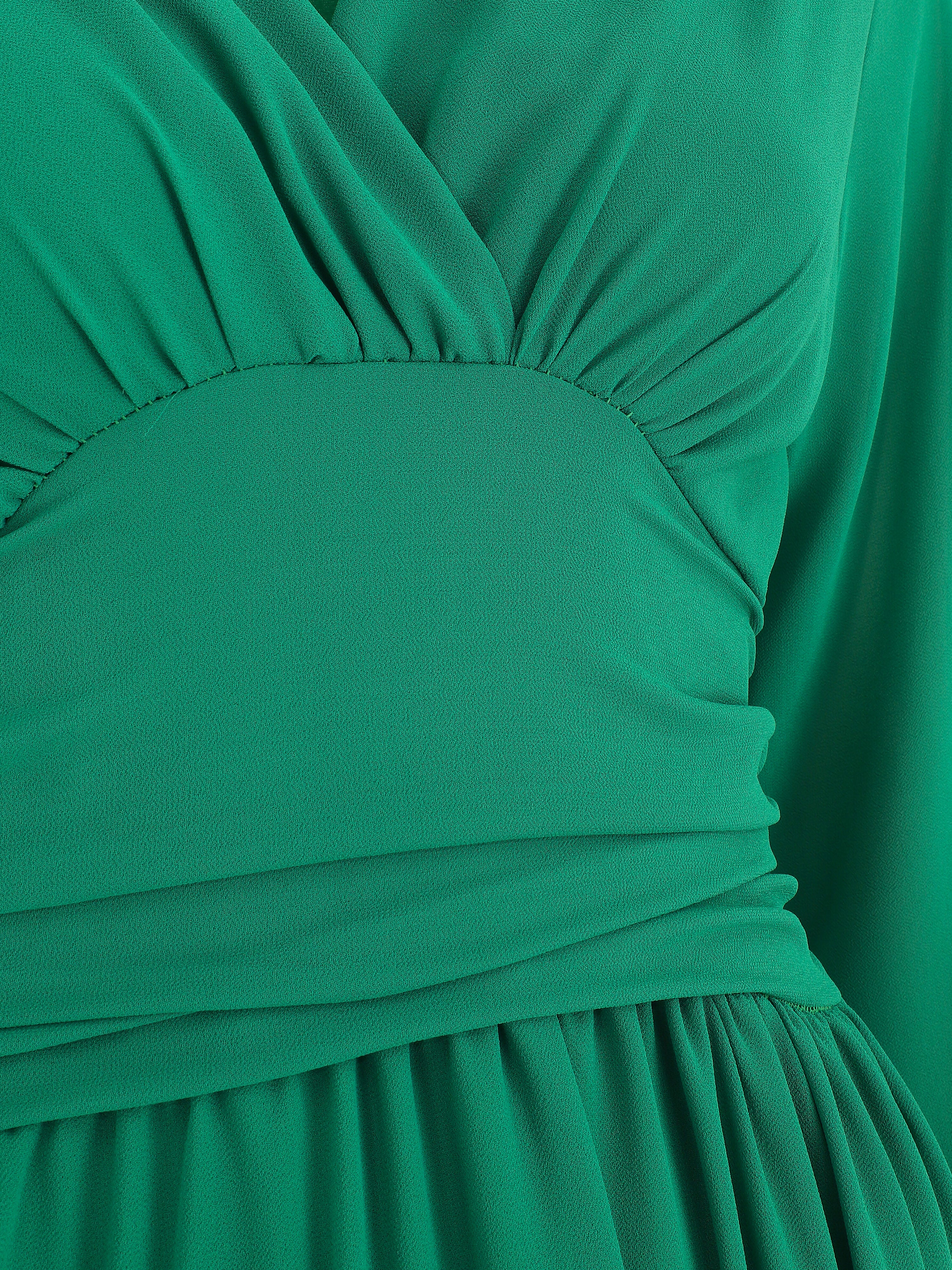 Robe longue élastiquée à col cache-coeur - Vert - 3