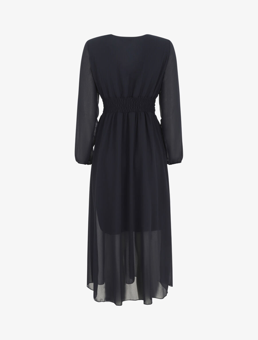Robe longue élastiquée à col cache-coeur - Marine - 2