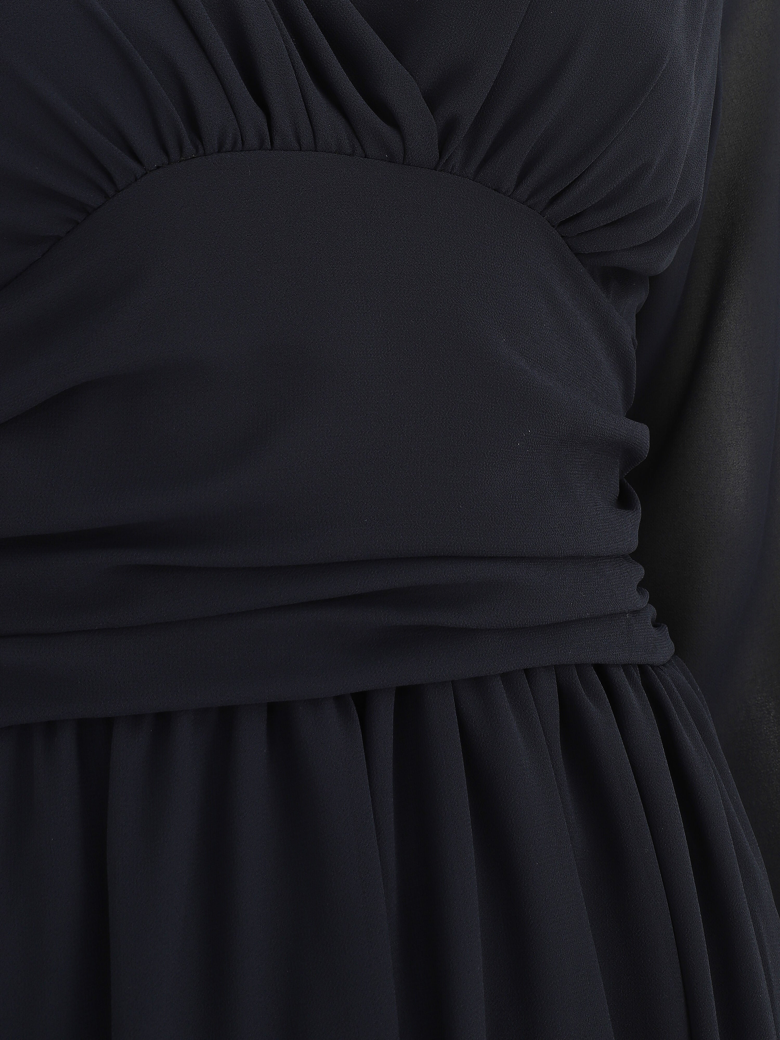 Robe longue élastiquée à col cache-coeur - Marine - 3