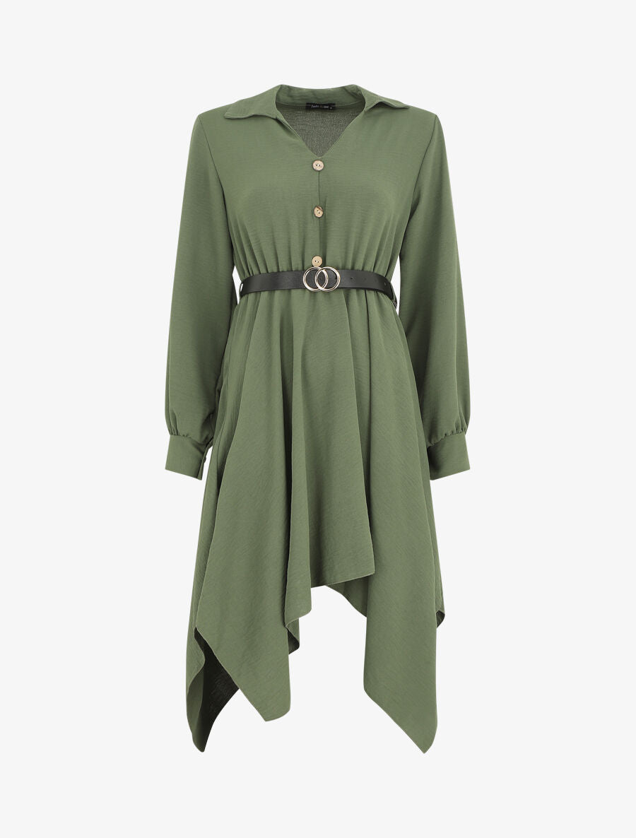 Robe longue asymétrique unie - Kaki - 1