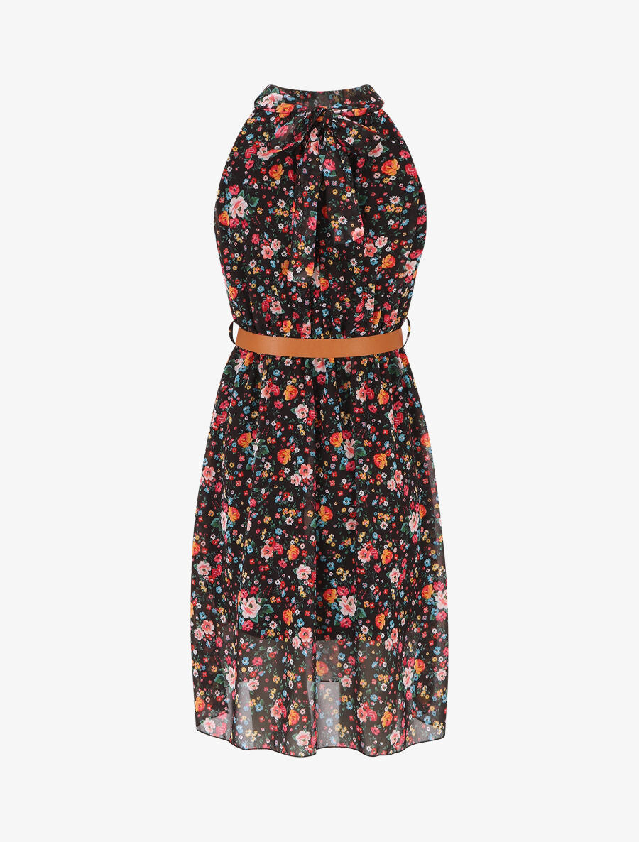 Robe sans manches évasée imprimé petites fleurs - Noir - 2
