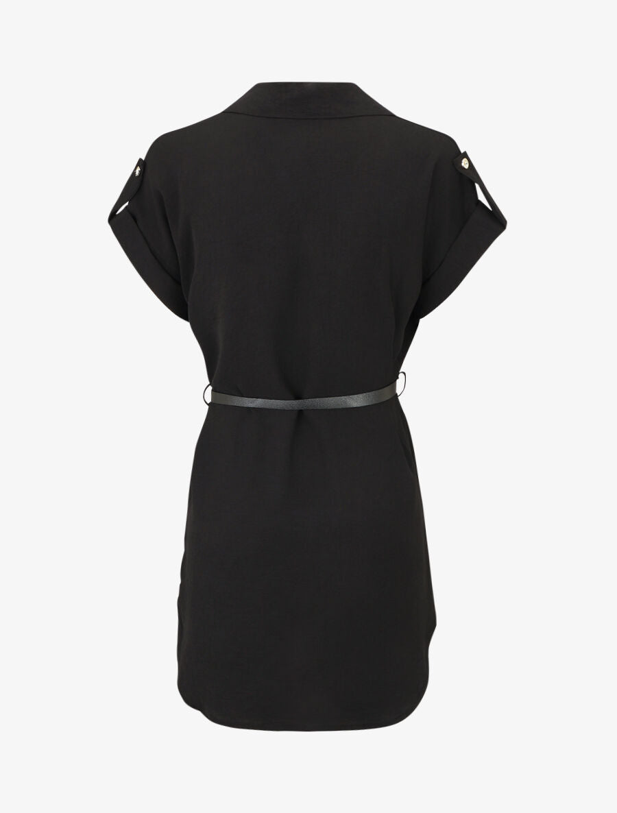 Robe courte unie style chemise - Noir - 2