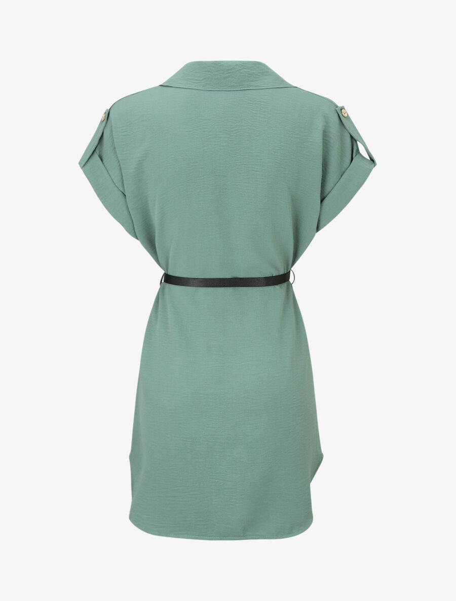 Robe courte unie style chemise - Bleu clair - 2