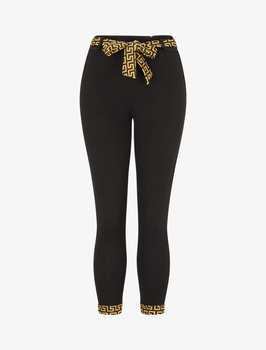 Pantalon slim taille haute à revers motif grec - Noir/jaune - 1