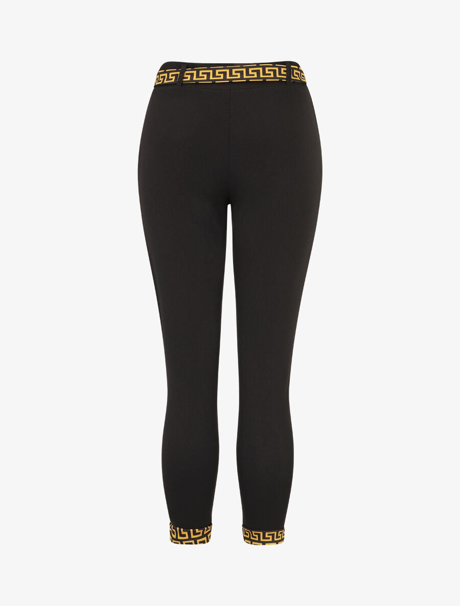 Pantalon slim taille haute à revers motif grec - Noir/jaune - 2