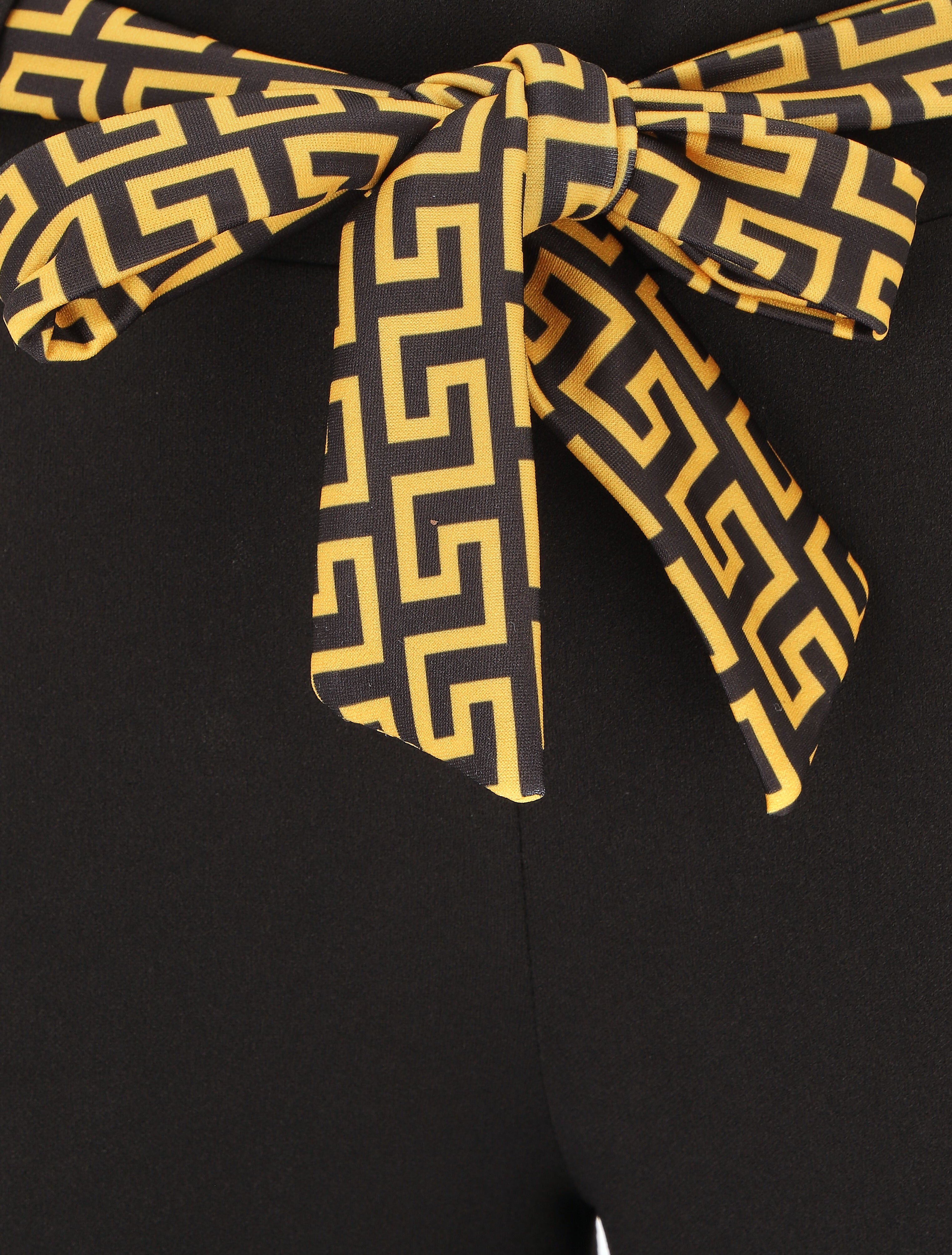 Pantalon slim taille haute à revers motif grec - Noir/jaune - 3