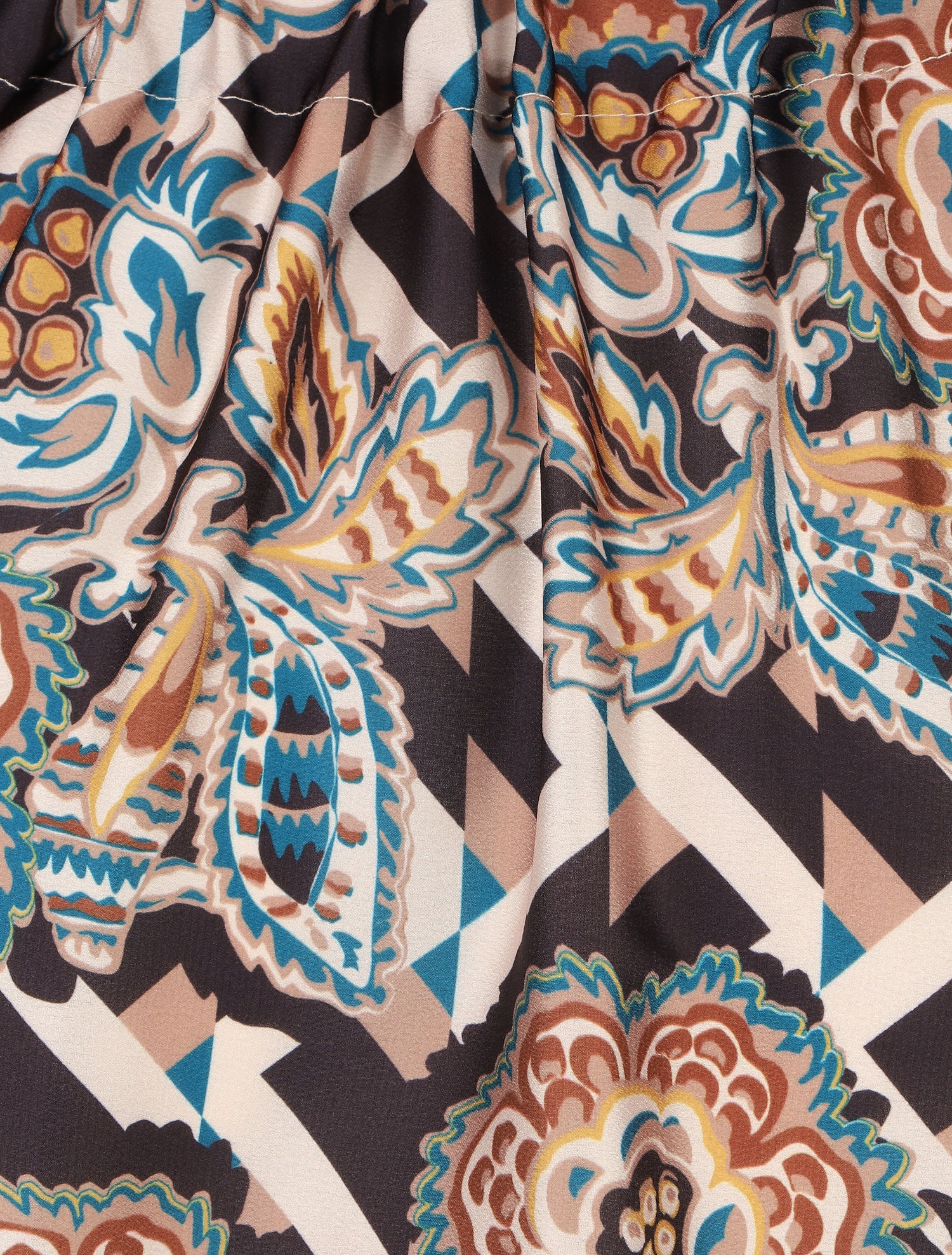 Jupe longue élastiquée à imprimé foulard - Noir - 3