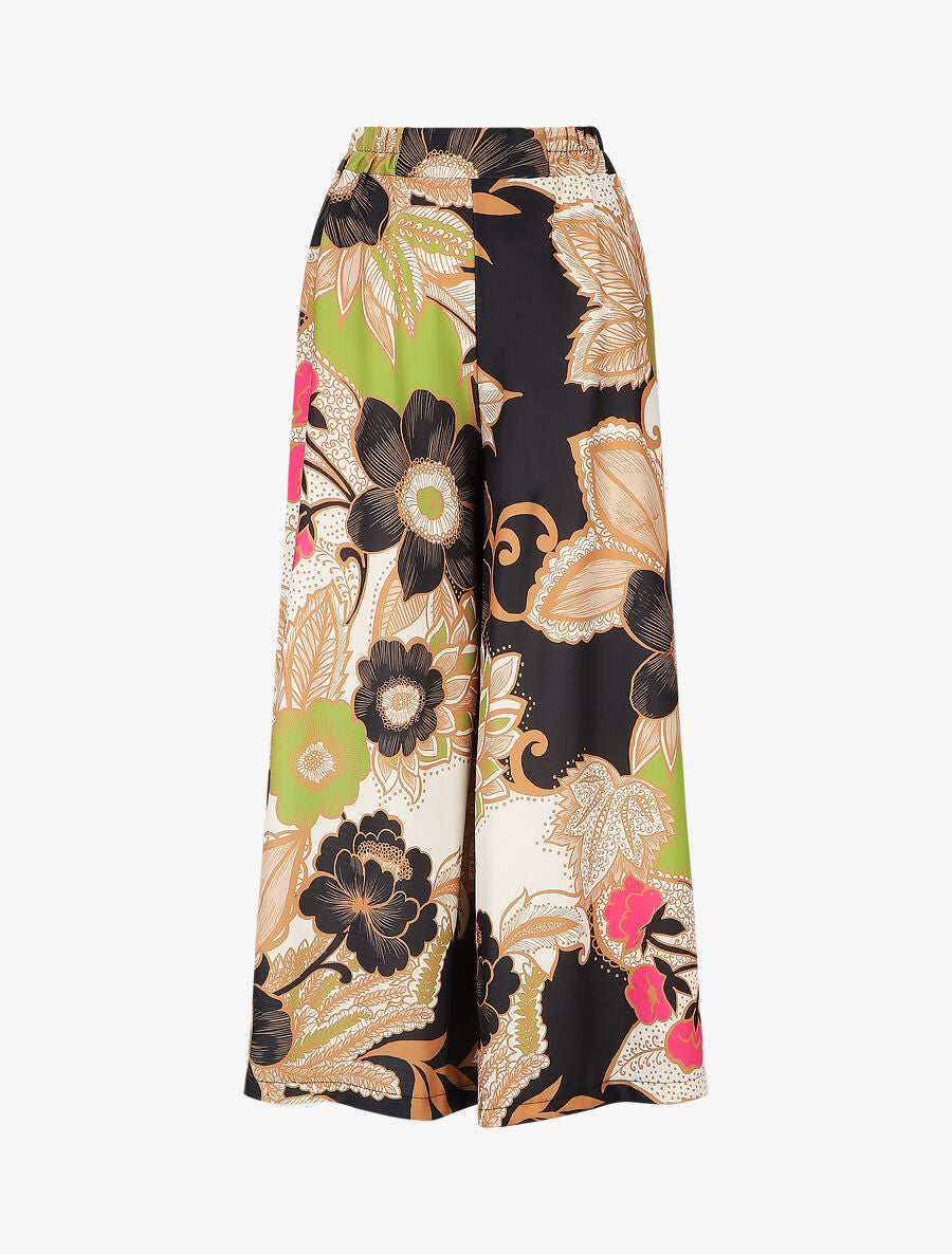 Pantalon ample fluide à imprimé fleuri - Noir - 1