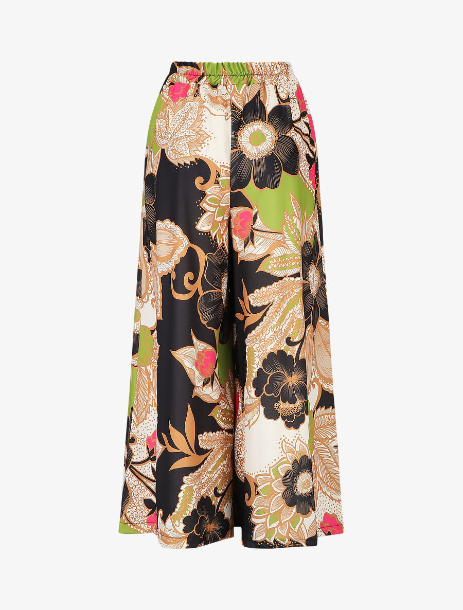 Pantalon ample fluide à imprimé fleuri - Noir - 2