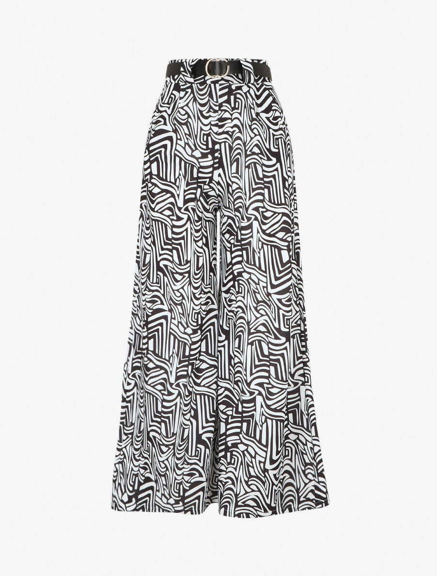 Pantalon large coupe flare à imprimé graphique - Noir - 1