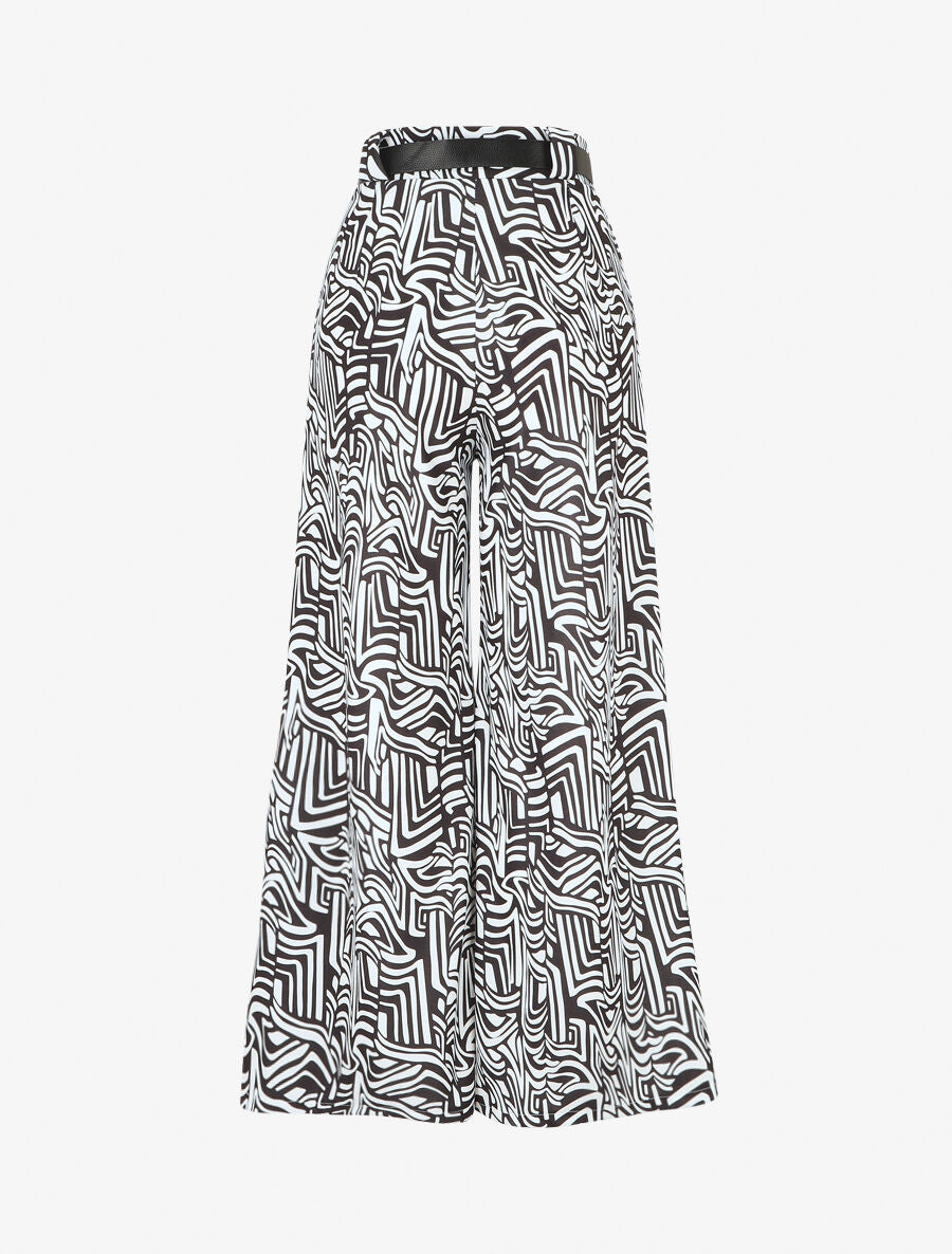 Pantalon large coupe flare à imprimé graphique - Noir - 2
