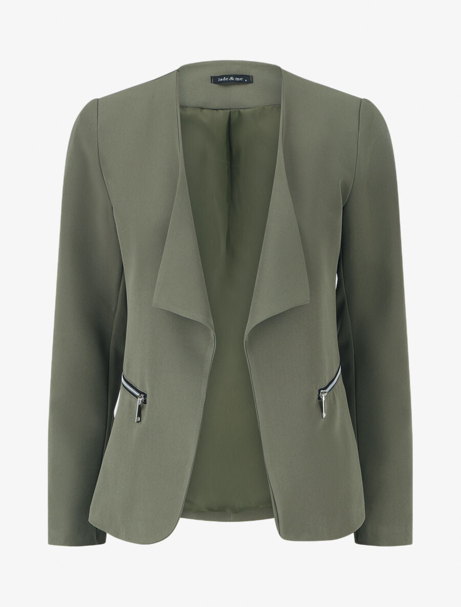 Blazer uni à poches zippées - Kaki - 1