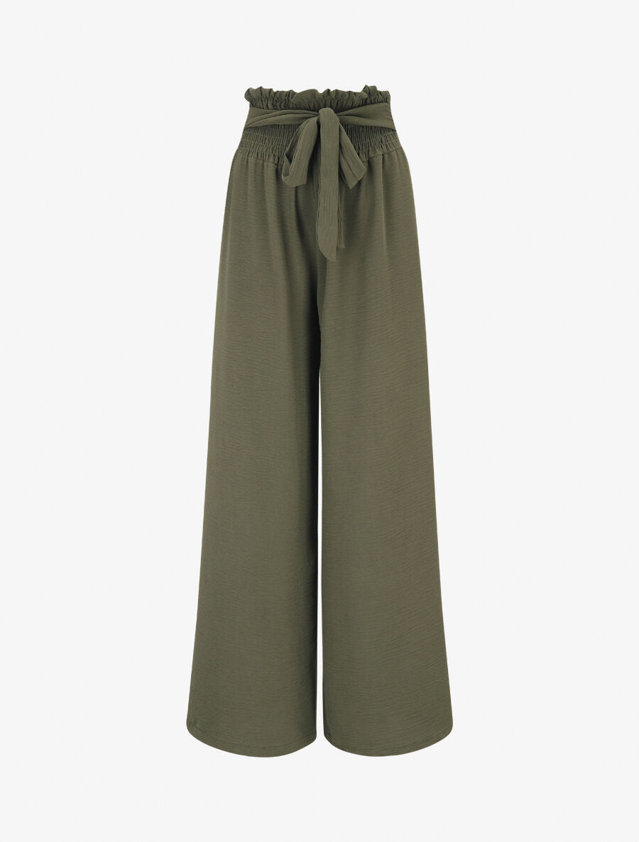 Pantalon uni à taille élastiquée - Kaki - 5
