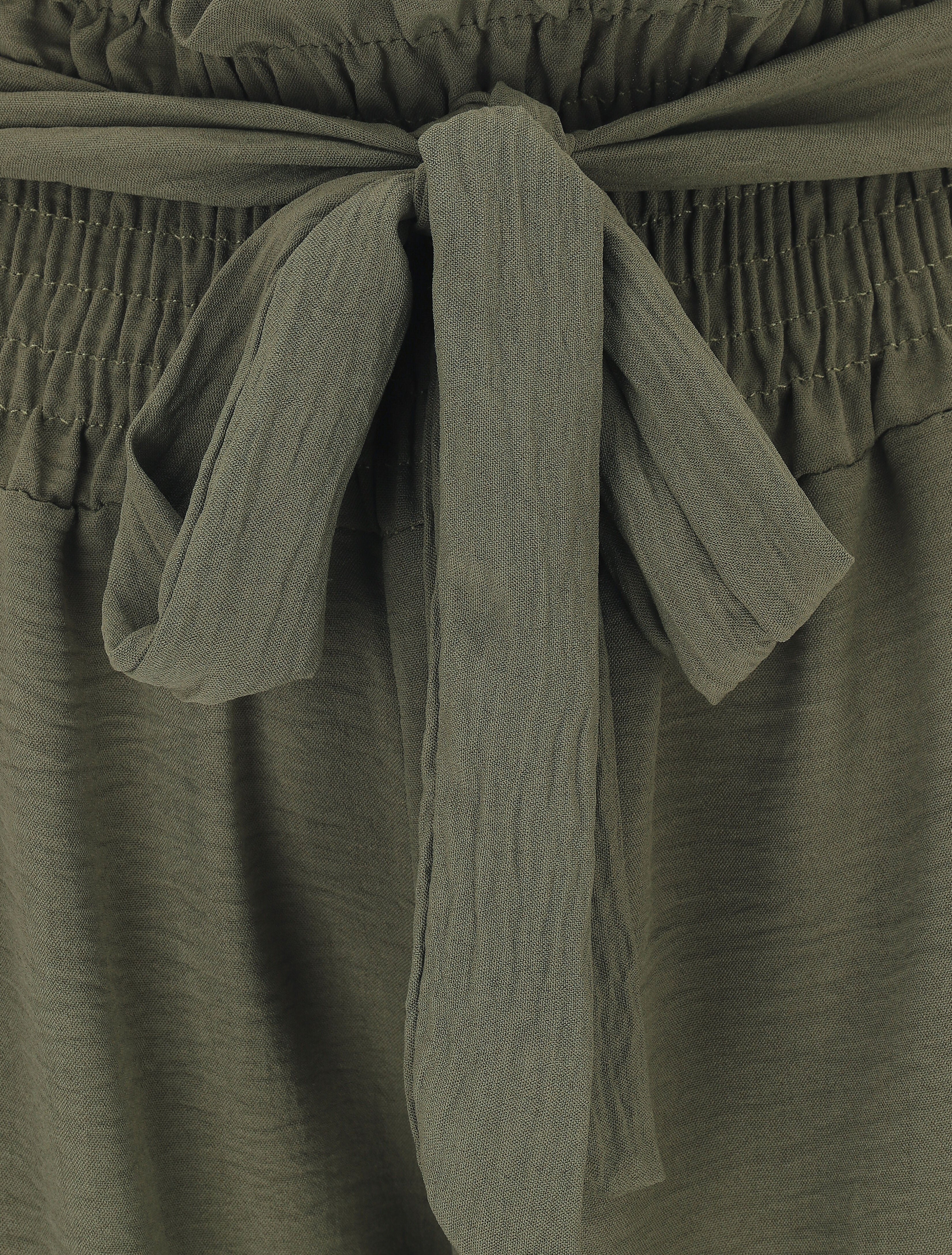 Pantalon uni à taille élastiquée - Kaki - 3