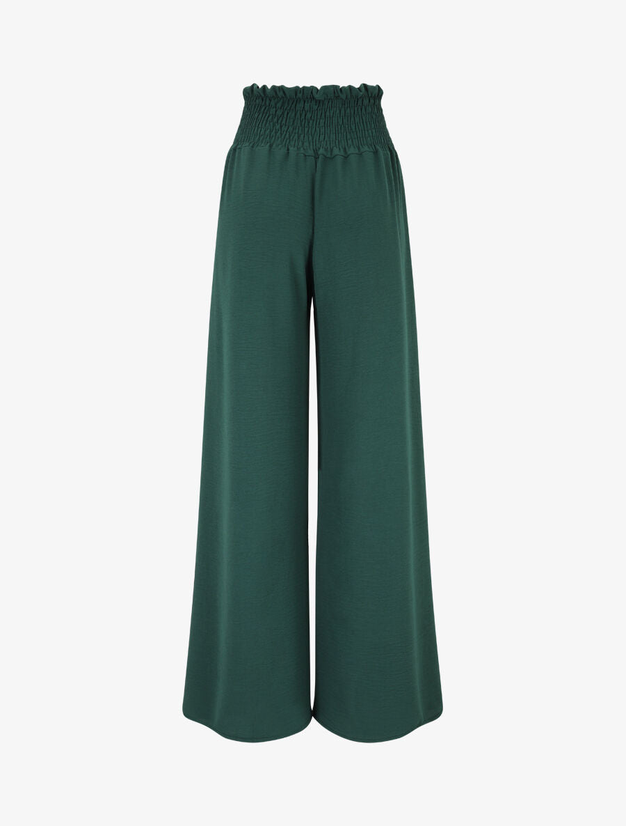 Pantalon uni à taille élastiquée - Vert sapin - 2