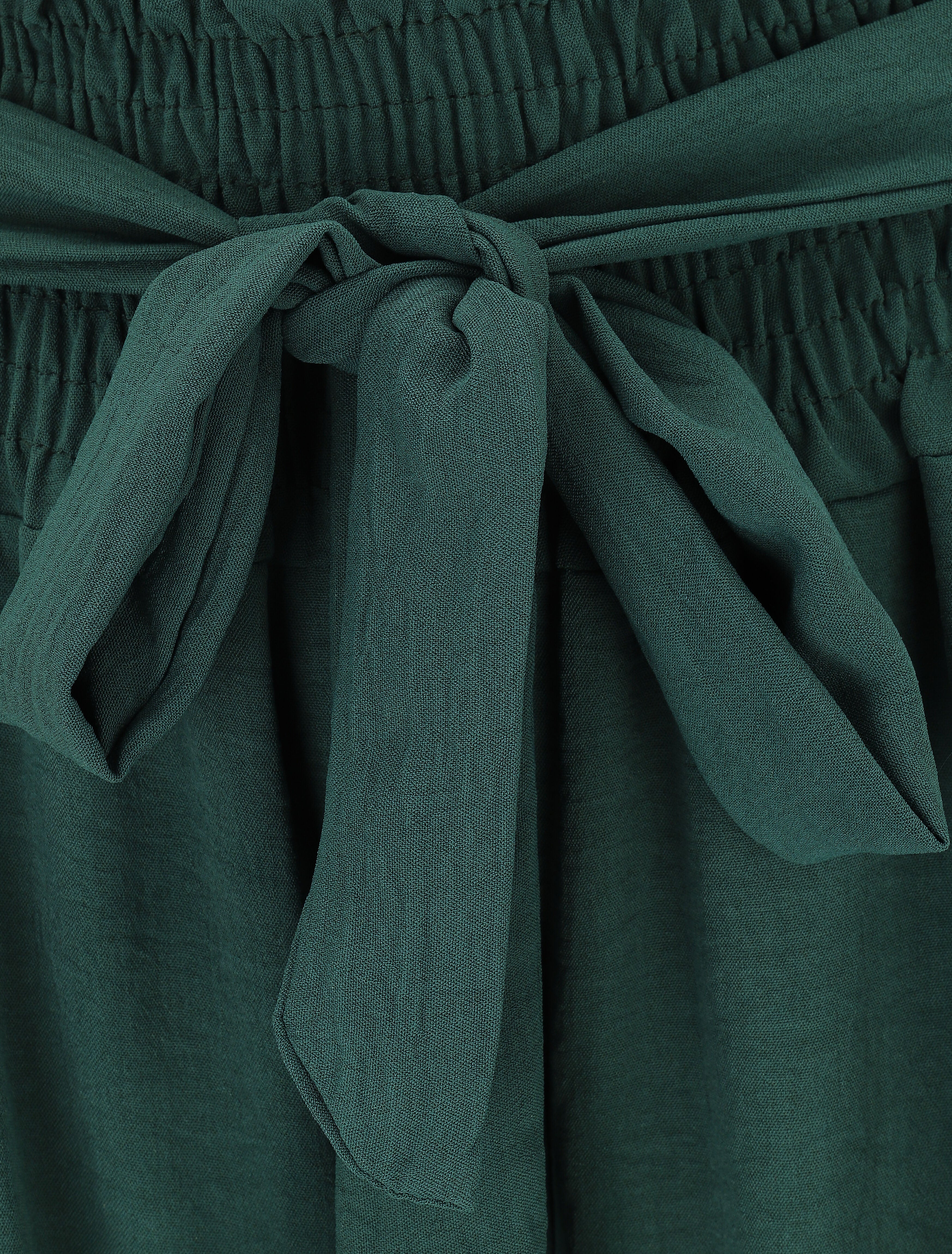 Pantalon uni à taille élastiquée - Vert sapin - 3