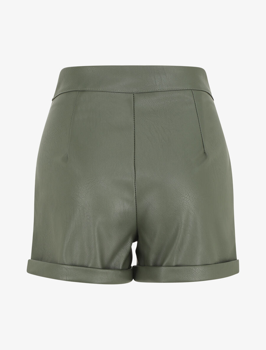 Short en simili à revers - Kaki - 2